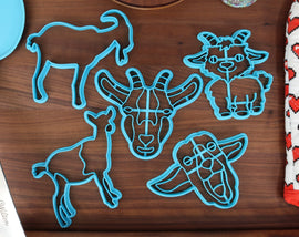 Alpine Goat Cookie Cutters - Alpine Goat Doe, Alpine Goat Face, Alpine Goat Outline, Cute Goat, Screaming Goat - Goats & Animal Cookies