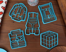 Energetic 80's Cookie Cutters - Arcade Cabinent, Instant Camera, Puzzle Cube, Retro Windbreaker, Roller Skate - 80s Era Cookies Cutter