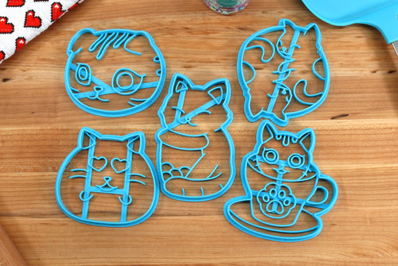 Kawaii Kitties Cookie Cutters - Bao Kitty, Boba Kitty, Folded Ear Kitty, Teacup Kitty, Yin Yang Kitty - Corgi Gift /  Baking Gift