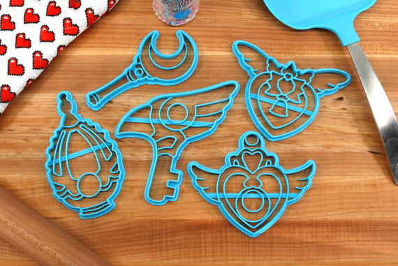 Magical Girl Cookie Cutters - Soul Gem Egg, Sealing Wand Key, Crisis Moon Compact, Strawberry Bell, Moon Stick - Anime Cookie Cutters