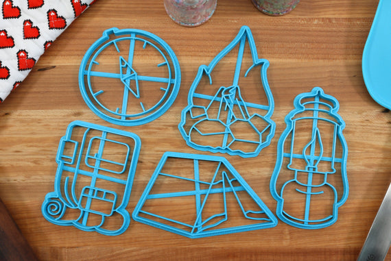COPY Camping Gear Cookie Cutters - Campfire, Camping Backpack, Camping Lantern, Camping Tent, Compass - Camping Gift Idea