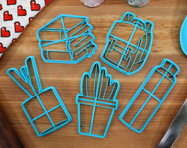 Lofi Study Essentials Cookie Cutters - LoFi Water Bottle, LoFi Books, LoFi Desk Plant, LoFi Desk Lamp, LoFi Backpack
