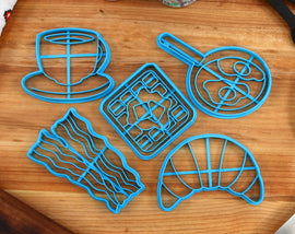 Breakfast Food Cookie Cutters - Fried Egg, Coffee, Croissant, Buttered Waffle, Bacon Strip- Breakfast Gift