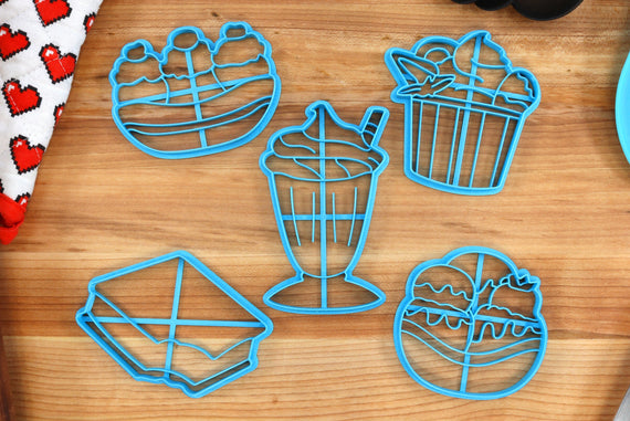 Ice Cream Cookie Cutters - Banana Split, Frozen Yogurt, Ice Cream Sandwhich, Ice Cream Sundae, Milkshake