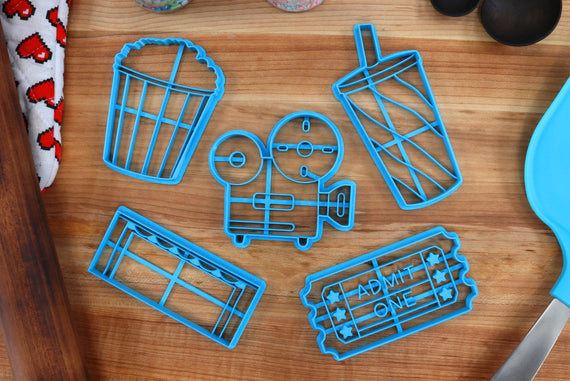 Movie Cookie Cutters - Movie Drink, Movie Popcorn, Movie Projector, Movie Screen, Movie Ticket - Movie Lover Gift