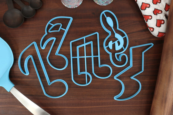 Musical Notes Cookie Cutters, Set 1 - Beamed Notes, Quarter Notes, Quarter Rest, Sixteenth Note, Treble Clef Music Cutter