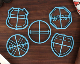 Road Signs Cookie Cutters, Set 1 - Do Not Enter, Interstate Sign, Railroad Crossing, Route Sign, Stop Sign -  Street Sign Fans