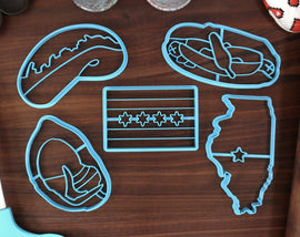 Illinois Cookie Cutters - Chicago Flag, Hot Dog, Cloud Gate, Illinois State Outline, Tully Monster Fossil - IL Gift Idea