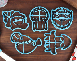 Marine Animals Cookie Cutters - Angler Fish, Moon Jellyfish, Pufferfish, Sea Snail, Squid - Gift for Aquatic Life Fan Cutter