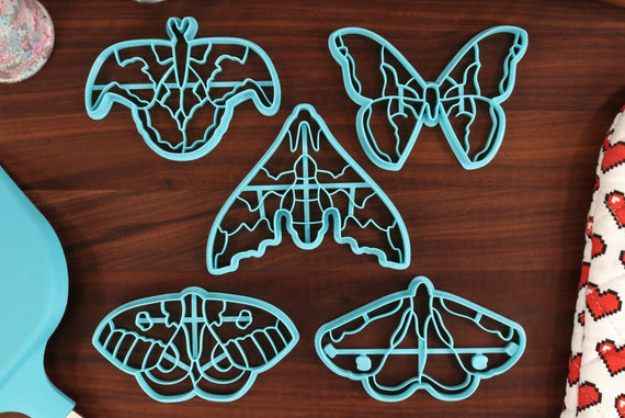 Moth Cookie Cutters Set 2 - Ailanthus Silkmoth, Atlas Moth, Cinnabar Moth, Io Moth, Lime Hawk - Moths Merch - Insect Gifts - Bug Presents
